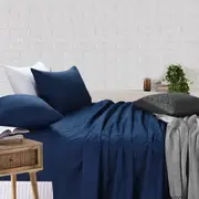 Cotton Rich Flat & Fitted Sheet Set – Light, Durable with a Crisp Finish - Deep Blue