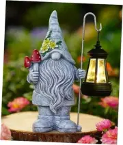 Solar Gnome Garden Statue for Decor: Outdoor Sculpture with Lantern for