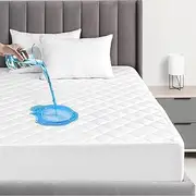 Quilted Waterproof Mattress Protector, JOMWEN Extra Deep Mattress Topper, Fitted Bed Cover, Comfortable and Machine Washable Bed Pad (White, King 198x203+30cm)