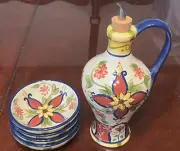 Pier 1 Imports Vallarta Oil Bottle Drizzler and Dipping Bowls Hand Painted