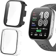 Case Compatible with Amazfit Bip 6, Hard PC Case with Tempered Glass Screen Protector, for Amazfit Bip 6 Smart Watch (Black+Clear)