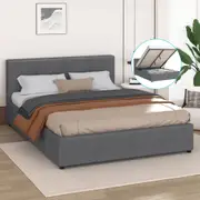 ALFORDSON Bed Frame Double Size Gas Lift Storage Base Grey Fabric TRICIA