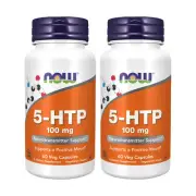 2 x NOW 5 HTP 5 hydroxytryptophan 100 mg Neurotransmitter Support 60 Veg Caps