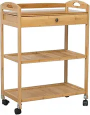 Work Home Cart Tool 3 Tier Beauty Gallery Trolley with Drawer Bamboo Work Home Utility Cart with Universal Brake Wheel Hotel/Kitchen Catering Cart Trolley Service Tray (Color : Wood Color)