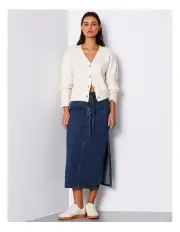 [Grab Denim] Organic Cotton Blend Double Side Split Maxi Skirt in Dark Vintage Blue
