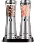 Electric Salt and Pepper Grinder Set with Storage Base, Bright Silver