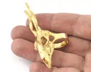 Goat Skull Ring Adjustable Shiny Gold Plated brass (18mm 8US inner size) 5228