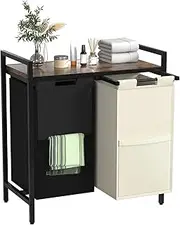 Laundry Hampers, Laundry Basket, Laundry Sorter with 2 Pull-Out and Removable Bags, Shelf, Metal Frame, 2 x 12.3 Gallons (46L), 27.1 x 11.8 x 30.7 Inches, Rustic Brown and Gray