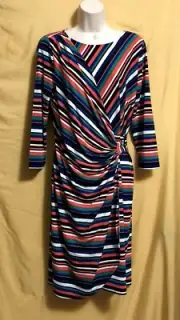Tahari ladies multi wrap ruched pullover top dress striped 12 $108