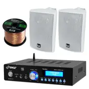 Pyle PDA5BU Bluetooth 200 Watt Stereo Receiver, 2x White Box Speaker, 50Ft Wire