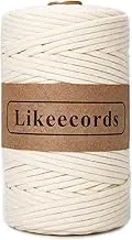 Likeecords Braided Macrame Cotton Cord 5 mm x 109 Yards, Macrame Rope, 100% Natural Cotton Rope, Colourful Craft Cord Made of Cotton for Bags, Wall Hangings (Cream White)