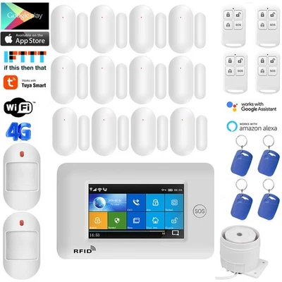 N38 WiFi+4G SMS Wireless Touch Keypad Home Security Alarm System+Tuya APP+Alexa