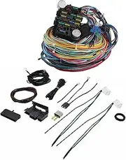 WZruibo 21 Circuit Wiring Harness Long Wires Standalone Wiring Harness Kit Compatible with Chevy Ford Chrysler Mopar Hotrods Ratrods, Universal Street Rod Complete Wiring Harness 18 Fuses