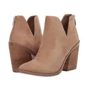 Catzon Womens Ankle Boots Slip on Cutout Pointed Toe Mid Heel Booties-Brown