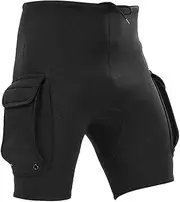 3mm Neoprene Snorkeling Shorts Men, Height Waist Diving Pants with Drainage Pockets, 4 Needle 6 Stitch Elastic Wetsuit Shorts for Kayaking Windsurfing Swimwear