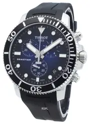 Tissot Seastar Swiss Made Chronograph Blue Dial Rubber Strap 300M Mens Watch