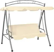 vidaXL Sand White Outdoor Swing Bench – Convertible with Canopy, Powder-Coated Steel Frame, Polyester Cushions, 198 x 120 x 205 cm