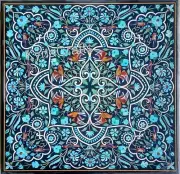 Marble Dining Table Top Turquoies Gemstone Inlay Work Center Table for Office