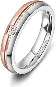 [Wozya] Titanium Rings for Women 4 mm Couple Engagement Wedding Bands Man CZ Inlaid Custom Engraving for Lover