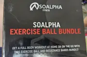 SoAlpha Premium 65cm Exercise Ball NEW 15LB Resistance Bands Stability Base Pump