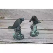Manatee Figurine SET OF TWO, Manatee Figure, Nautical Grey Statue Figurine, Mama