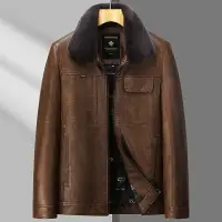 在飛比找樂天市場購物網優惠-羽絨外套90%灰鴨絨夾克-皮衣保暖毛領熟齡男外套2色74gs