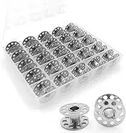 25 Pcs Metal Sewing Machine Bobbins with Storage Box – Class 15 Bobbins Compatible with Singer, Brother, Kenmore, Bernina, Elna, Babylock – Durable Rust-Resistant Thread Spools