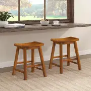 Finnian Saddle Solid Wood Table Height Bar Stool Set of 2 - Saddle Kitchen Stool