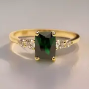 925 silver, diamond, emerald ring, octagon cut, emerald, statement ring