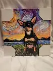 Van Gogh Starry Night Black Tan Chihuahua Dog Canvas Print 14x14 Aja Trier