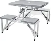 VRAXO Foldable Camping Table Set with 4 Stools Aluminium Extra Light Grey -7.12KG,41457