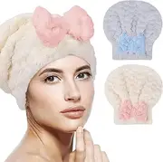 Soft Absorbent Quick Drying Cap Microfiber Hair Towel Cap, 2Pcs Soft Absorbent Hair Towel Wrap Drying Hair Cap Turban Towel,Microfiber Hair Drying Caps Fast Drying Hair Turban Wrap Towels Shower Cap