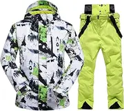 [Come Wonka] Mens Ski Jacket and Pants Set Ski Suit Winter Waterproof Windproof Hooded Snow Coat 2 Pieces Snowboarding Snowsuits