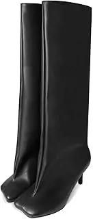 [VOZTOLLS] Women's Knee High Suede Boots for Women Wide Calf Square Toe Stiletto Heels Tall Boots Pull On High Heel Long Booties