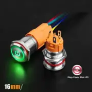 16mm Ring+Power Style Tri-color LED RGB illuminated Stainless steel Push button