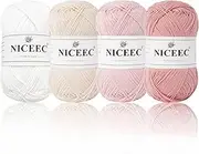 NICEEC 4 Skeins Soft Baby Yarn 100% Cotton Yarn for Crochet Knitting 4 Ply Yarn Blanket Yarn for DIY Craft Fingering Weight Yarn Total Length 4×175yds/4×50g-Color 8
