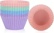 Homiliky 12pcs Silicone Reusable Baking Cups, Large 7cm Non-Stick, Dishwasher Safe, Macaron Group Colors, Everyday Baking