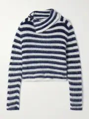 [Jacquemus] Jacquemus - Marina Appliquéd Striped Brushed Knitted Turtleneck Sweater - Blue - FR 34 FR 34 Blue
