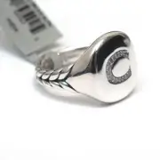 New DAVID YURMAN Pave Initial Letter C Pinky Ring in Diamond & Silver Size 4.5