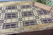 New Primitive Americana NAVY RED TABLE RUNNER Woven Coverlet Table Topper 56"