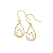 9ct Gold Two Tone Double Open Teardrop Hook Drop Earrings