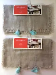 SET OF 2 - OpalHouse - 72"x 14" Natural Table Runner With Blue Tassels