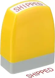 uxcell Ship Notice Stamp Self Inking, Red Ink Office Stamps Pre Inked Message Stamp Refillable Business Stamp, Yellow