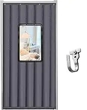 Door Curtain, Insulated Door Curtain, Winter Door Curtain with PVC Window, Temporary Door Thermal Curtains(Grey,220*110cm/87*43in)