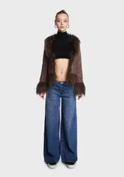 [Bailey Rose] Brown Faux Fur Trimmed Coat