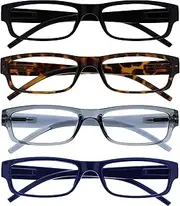 The Reading Glasses Company Black Brown Grey Blue Lightweight Readers Value 4 Pack Mens Womens RRRR32-1273 +1.00