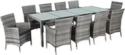 11 Piece Outdoor Dining Set with Cushions Poly Rattan Grey Patio Bar Sets