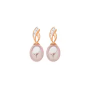 9ct Rose Gold Pink Cultured Freshwater Pearl & Diamond Drop Stud Earrings in Pink