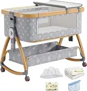 Baby Cradle Bed, Baby Bassinet with Mattress and Mosquito net, Portable 3 in 1 Baby Bed, Adjustable Height Crib, Installation-Free Crib, Prevent Milk Choking, Baby cot with Sheet and Pillow (Doodle)