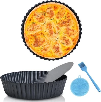 2 Pack 9.5 Inches Pie Pan With Removable Bottom For Baking, Deep Quiche Tart Pan